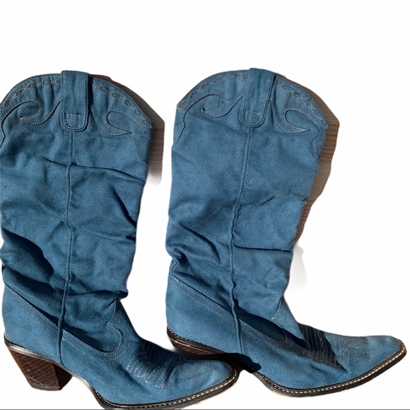 Arizonatel Blue Suede Slouch Western Boots Size 6 - Picture 2 of 9